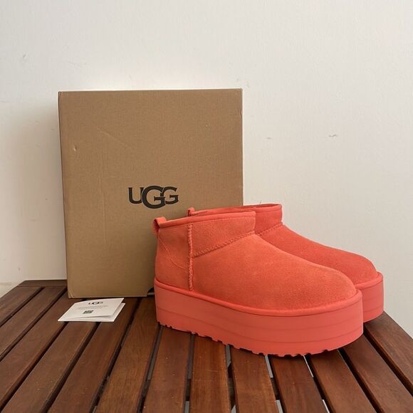 UGG Classic Ultra Mini Platform Boots Vibrant Coral USA...